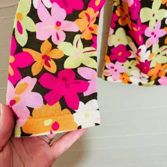 Garnet Hill Floral 100% Wool Lightweight Cardigan SZ M - Picture 6 of 6